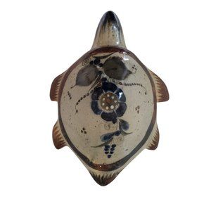 Vintage Tonala Ceramic Pottery Turtle Mexican Folk Art Floral Hand Painted